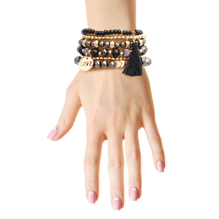 Black Glass Love 6 Pcs Bracelets