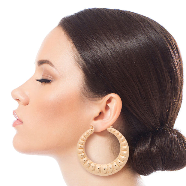 Gold Ribbed Bamboo Hoops