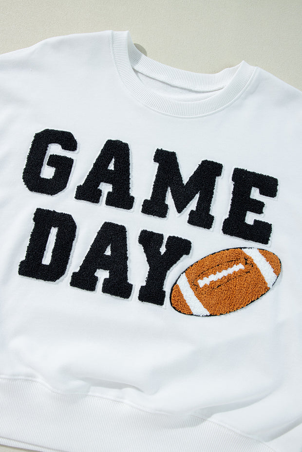 White GAME DAY Graphic Varsity Pullover Sweatshirt