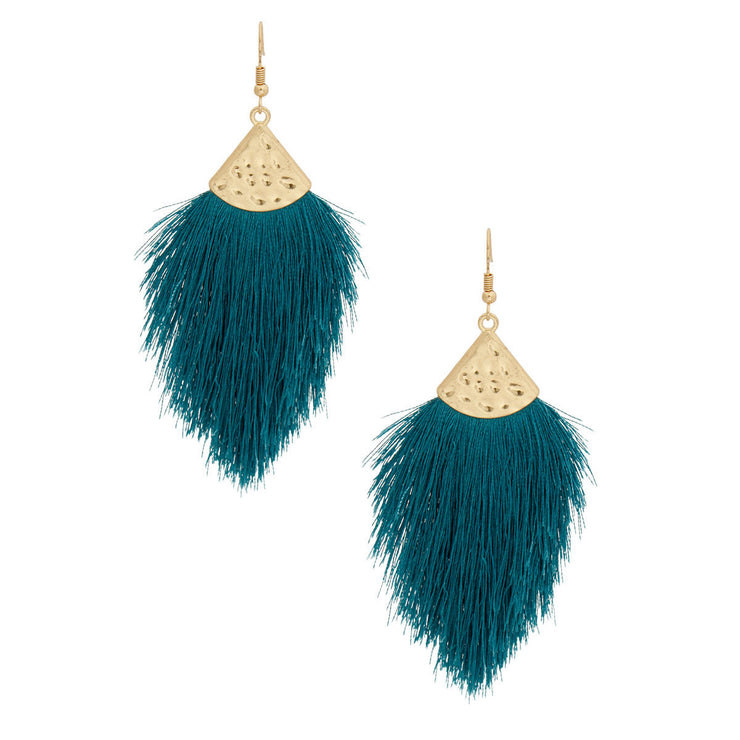 Teal Silk Tassel Fish Hook Earrings