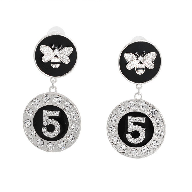 Silver and Black Bee 5 Charm Earrings