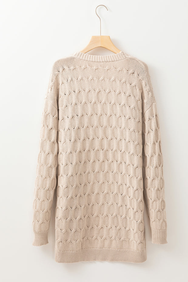 Jet Stream Cable Knit Eyelet Side Pockets Baggy Cardigan