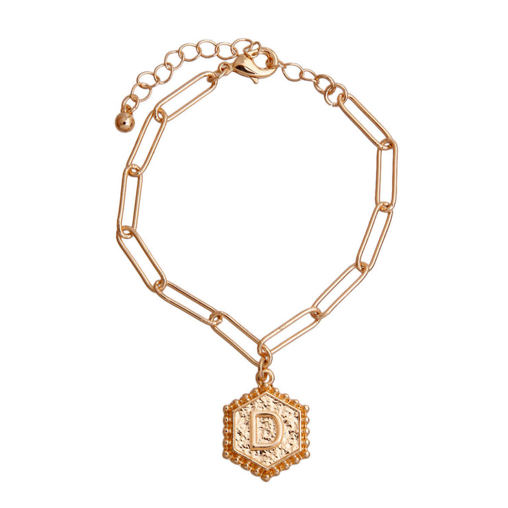 D Hexagon Initial Charm Bracelet