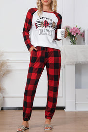 Fiery Red Plaid Merry Christmas Graphic Loungewear Set