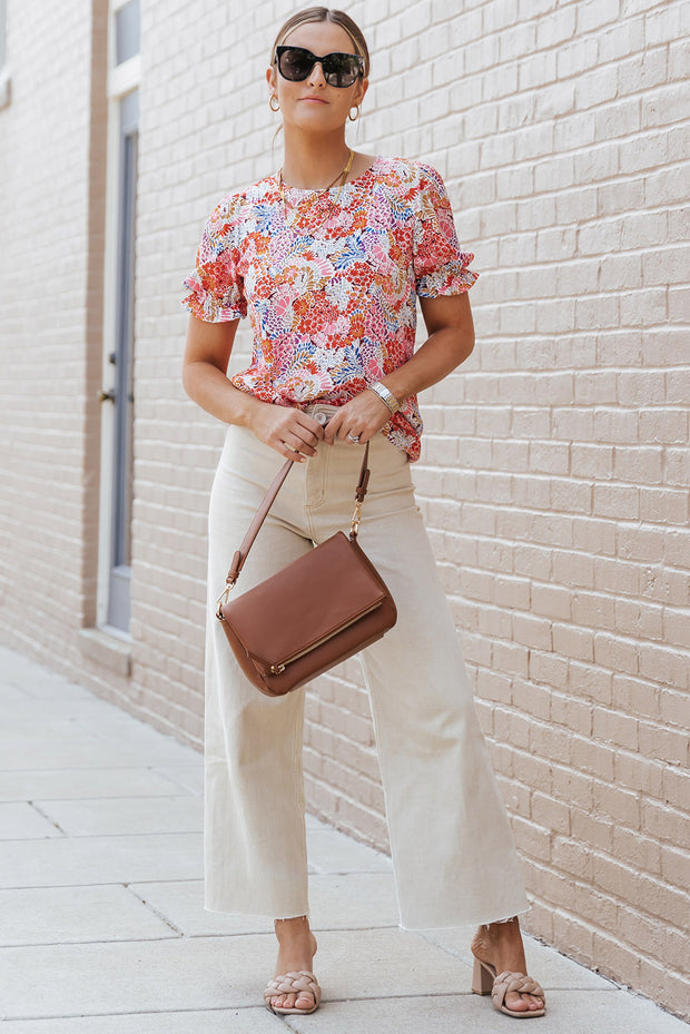 Multicolor Mix Floral Pattern Bubble Sleeve Blouse