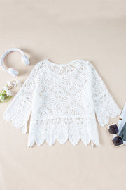 Oatmeal Bohemian Macrame Lace Crochet Half Sleeve Blouse