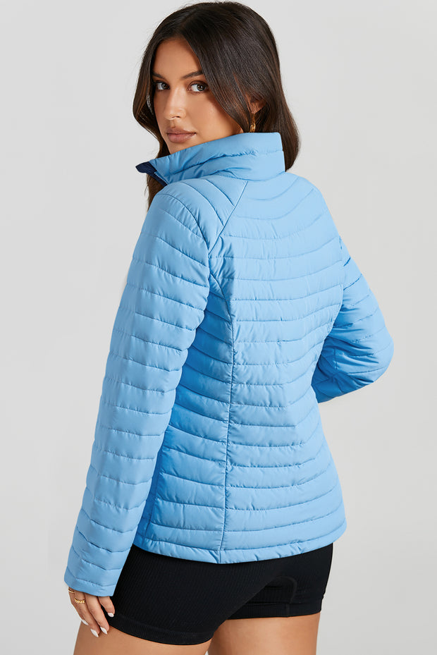 Myosotis Solid Color Quilted Zip-up Puffer Jacket