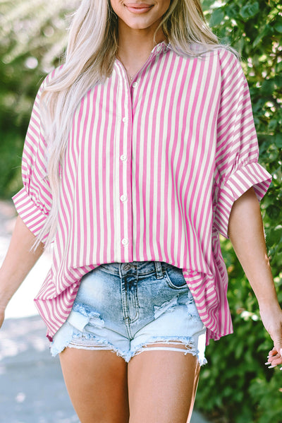 Pink Stripe Dolman Sleeve Oversize Shirt