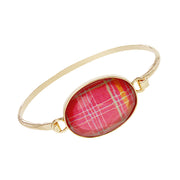 Red Oval Plaid Gold Bangle