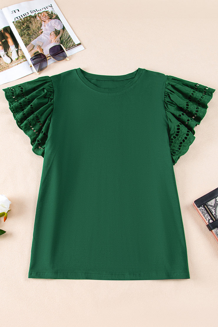 Green Plus Size Flutter Sleeve Top