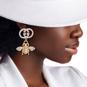 Gold Designer Logo Bee Earrings.