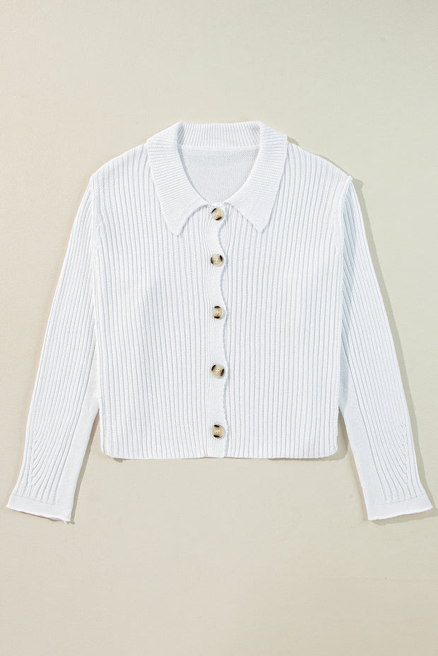 White Collared Button-up Loose Fit Casual Sweater