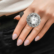 Silver Clear Crystal Vintage Cocktail Ring