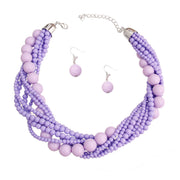 Silver and Lavender Bead Twisted Necklace Set