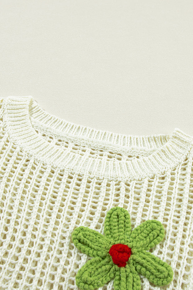 White Crochet Flower Hollow-out Sweater T Shirt