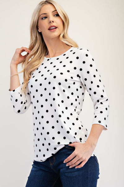 Celeste Full Size Polka Dot Round Neck Three-Quarter Sleeve T-Shirt