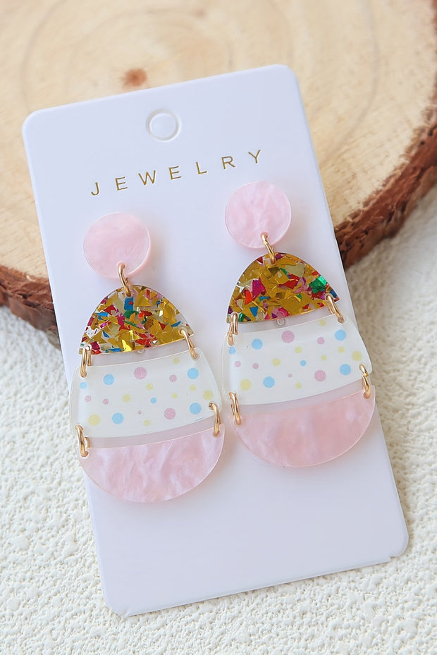 Pink Cute Printed Easter Egg Shape Drop Earrings