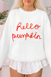 White Hello Pumpkin Graphic Sweater