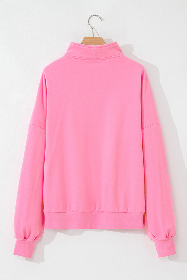 Bonbon Zip-up Stand Neck Kangaroo Pocket Sweatshirt