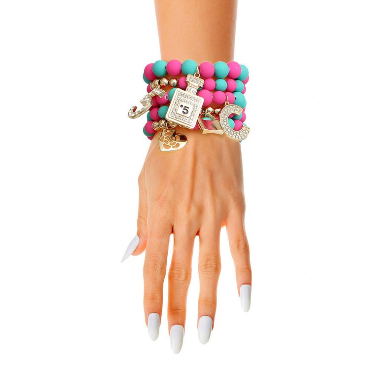 Matte Fuchsia and Teal Boutique Charm Bracelets