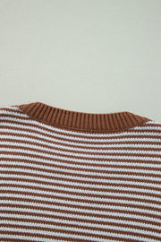 Brown Stripe Geometric Textured Drop Shoulder Sweater