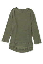 Green Waffle Knit High Slits Oversized Top