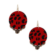 Red Leather Animal Print Circle Earrings