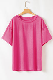 Coral Plus Size Solid Color Drop Shoulder Side Split T Shirt