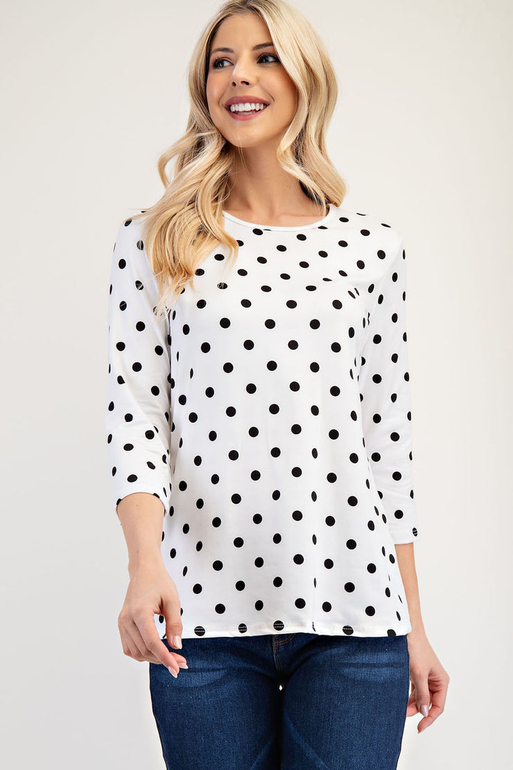 Celeste Full Size Polka Dot Round Neck Three-Quarter Sleeve T-Shirt