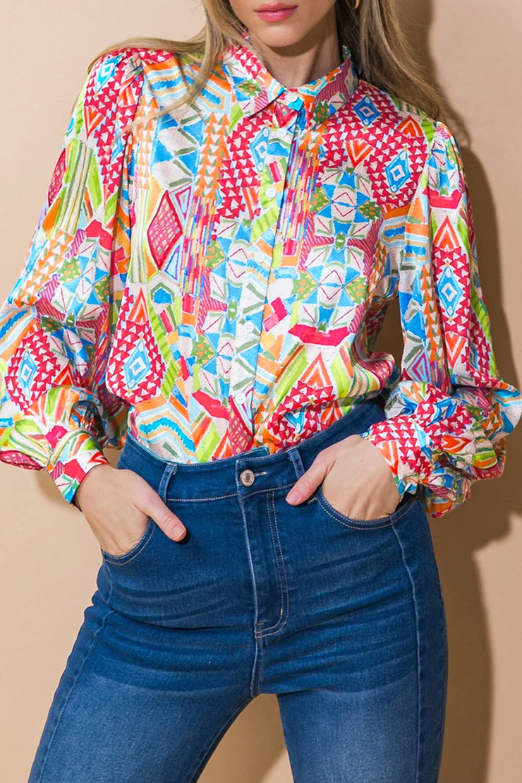 Multicolour Abstract Printed Long Sleeve Casual Shirt