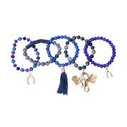 Blue Bead Elephant Charm Bracelet Set