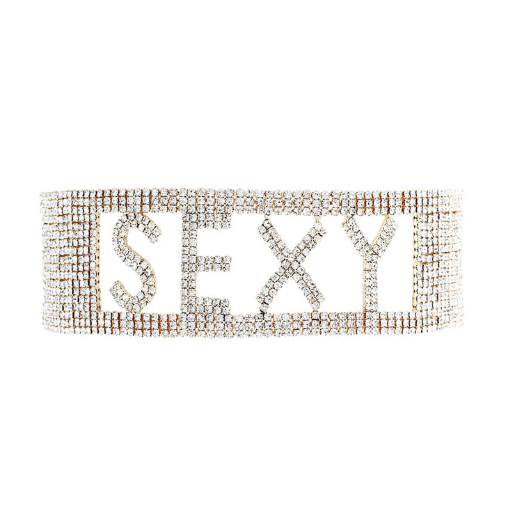 Gold SEXY 18 Row Rhinestone Choker