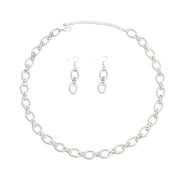 Twisted Oval Silver Metal Chain Set