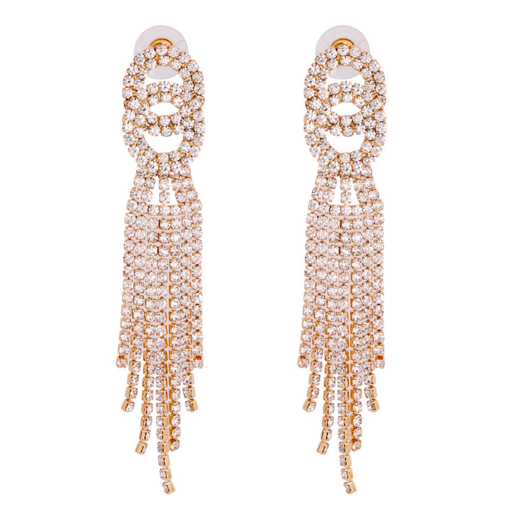 Gold Double Circle Fringe Earrings