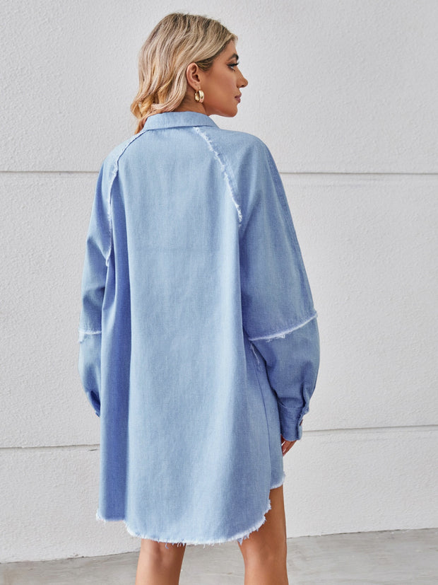 Raw Hem Button Up Denim Dress