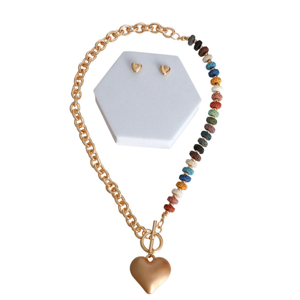 Chunky Bead Heart Toggle Necklace