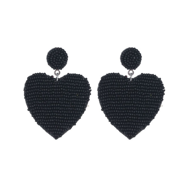 Black Seed Bead Heart Earrings