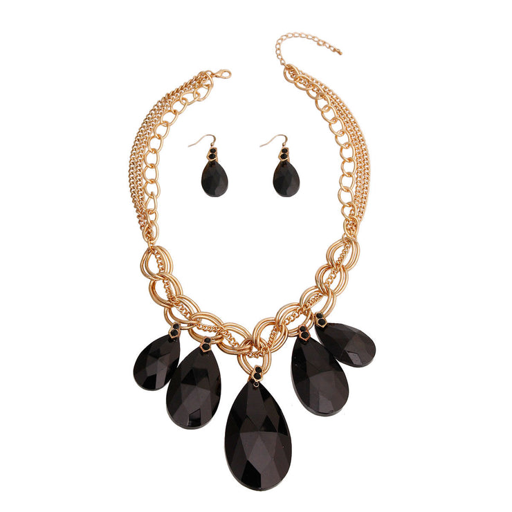 Gold Chains Black Teardrop Set