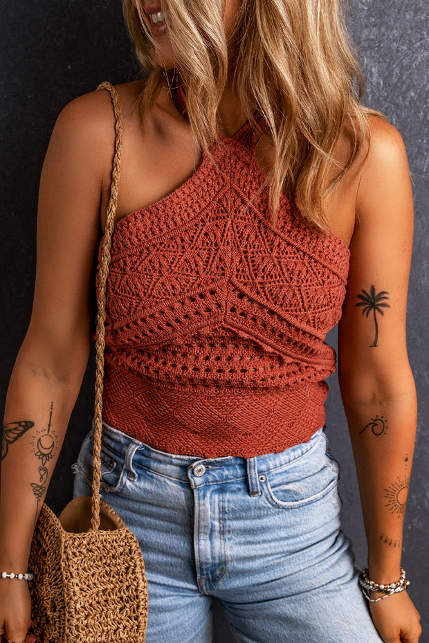 Red Clay Knit Crochet Halter Neck Backless Tank Top