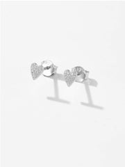 925 Sterling Silver Zircon Heart Stud Earrings