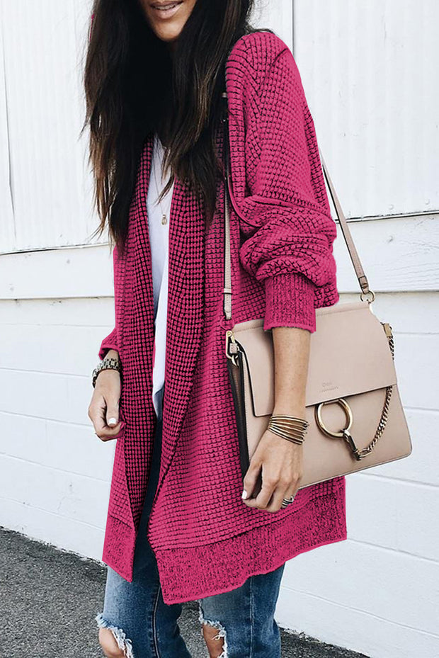 Rose Plaid Knitted Long Open Front Cardigan