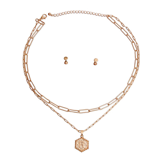 R Hexagon Initial Charm Necklace