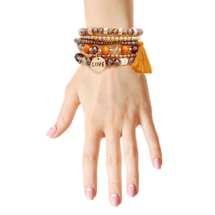 Brown Glass Love 6 Pcs Bracelets