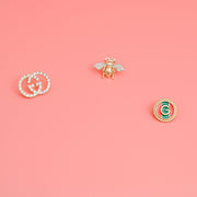 3pcs Bee and G Studs - Clear and Gold