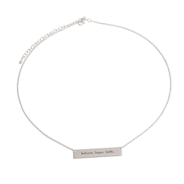 Silver Believe Faith Hope Plate Necklace