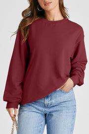 Burgundy Plain Drop Shoulder Crewneck Pullover Sweatshirt