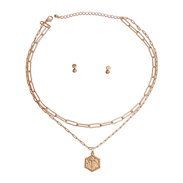 T Hexagon Initial Charm Necklace