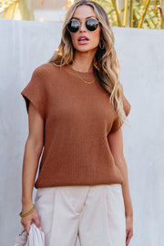 Chestnut Plain Crew Neck Short Sleeve Sweater