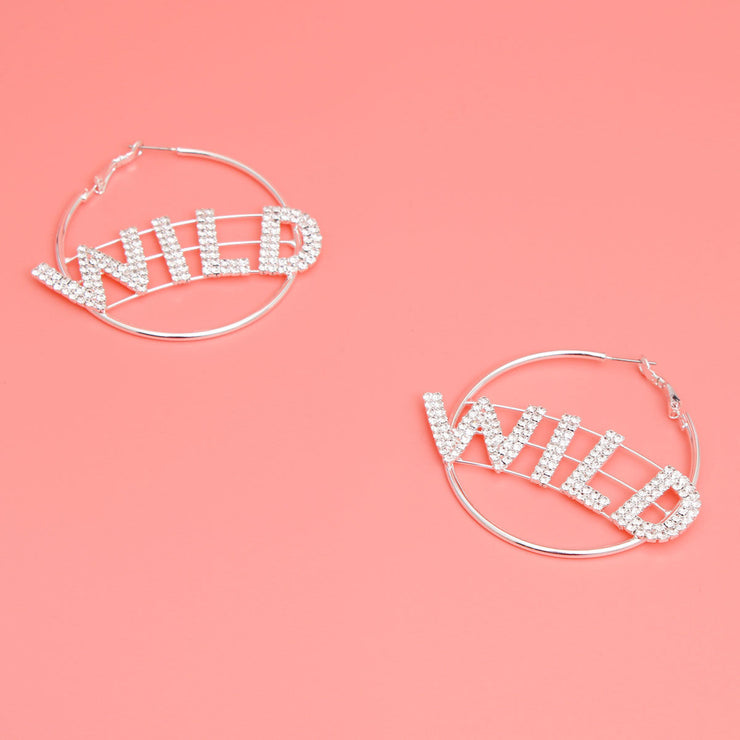 Silver WILD Rhinestone Hoops