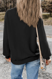 Black Plain Drop Shoulder Crewneck Pullover Sweatshirt